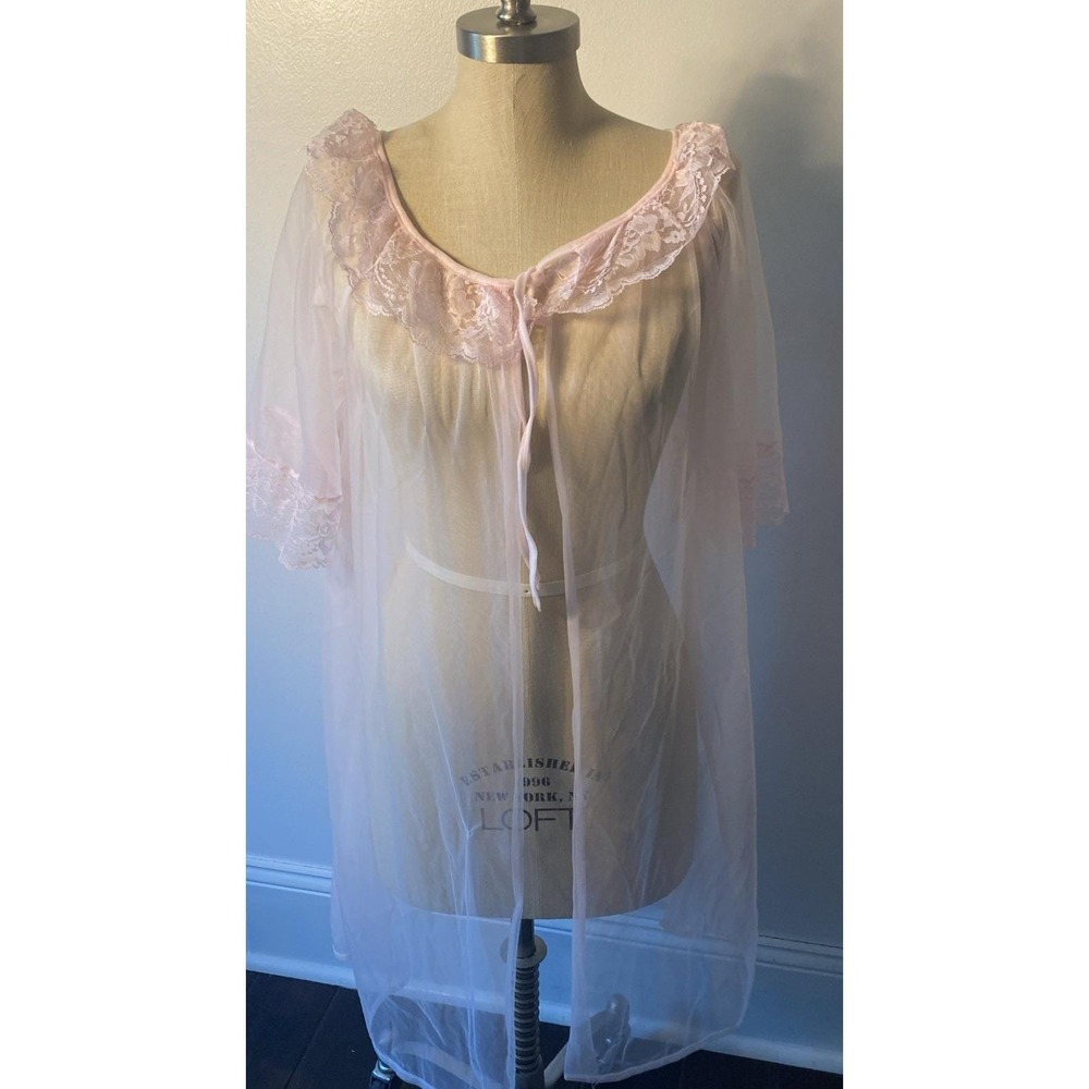 Vtg Elise of Miami Sheer CHIFFON Short BABYDOLL Peignoir Jacket Dress Robe Sz S